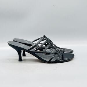 Stuart Weitzman Sandals Womens 6 Black Patent Leather Strappy Kitten Heel Shoes